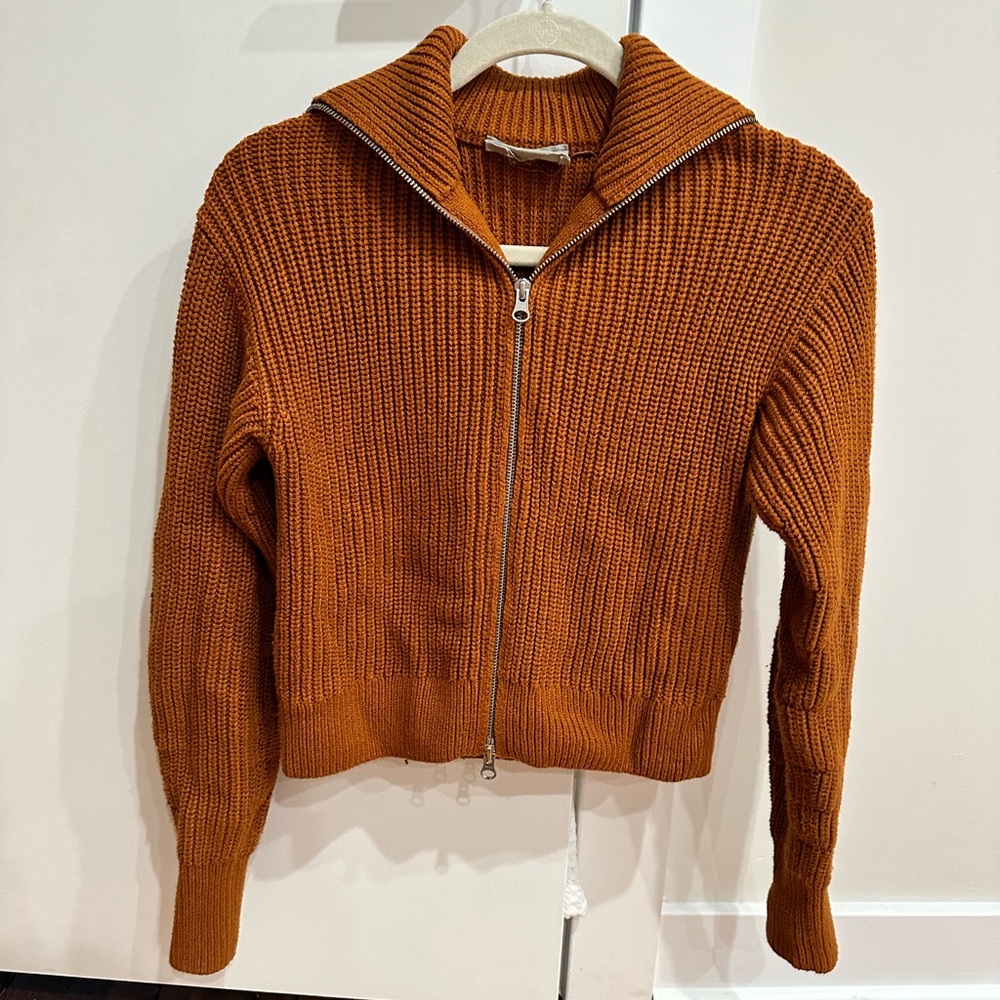 Everlane Turtleneck Organic Cotton The Chunky Cardigan in Toasted Almond Size XS